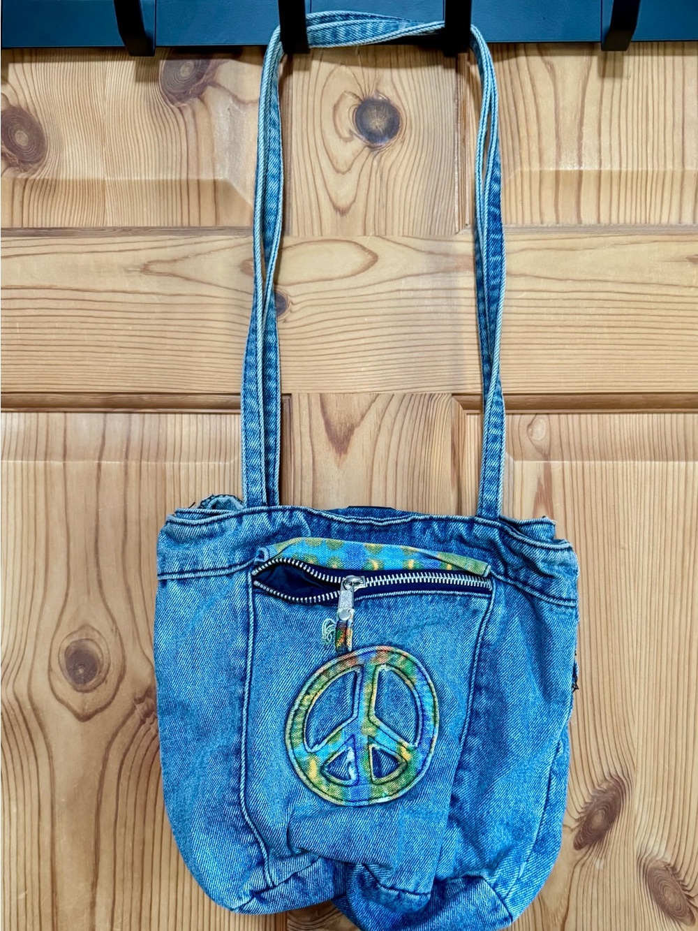 Denim Peace Sign Shoulder Bag in Blue, vintage 90’s